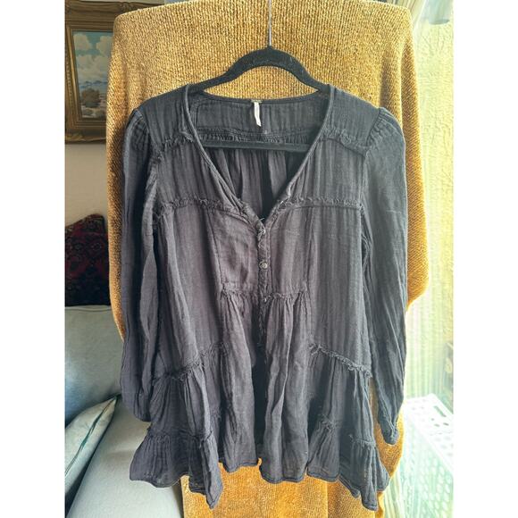Free People Black Long Sleeve Tunic Top, Boho size XS - Picture 3 of 9